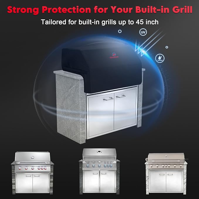 Comnova Built-in Grill Cover for 45 Inch - 600D Island BBQ Grill Top Covers Heavy Duty & Waterproof, Premium Built in Barbecue Cover for Char-Broil, Napoleon, Weber, Bull and More - 45 x 29 x 26 Inch