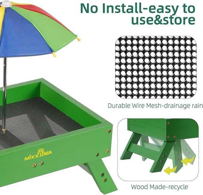 MIXXIDEA Ground Bird Feeder for Outdoors Bird&Squirrel Feeder Wooden Chicken Picnic Table Platform Feeder Wild Bird Feed Crow Feeder for Outside with 5 LBS Capacity