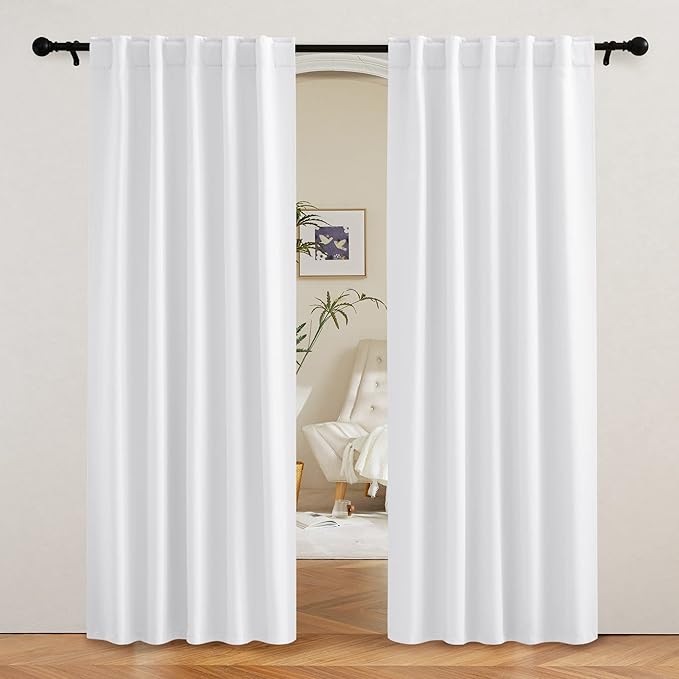RYB HOME White Curtains for Living Room, Privacy Thermal Insulating Window