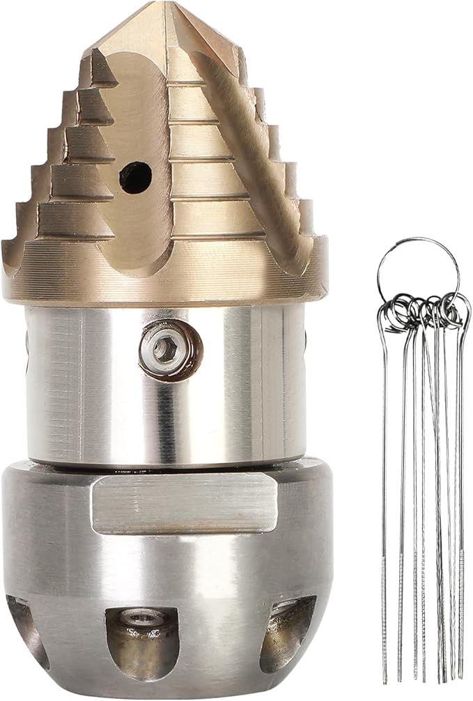 Anrain 3/8 Sewer Jetter Nozzle for 70 L/min Pressure Washer, 360 Degree 3/8 NPT Sewer Jetter Rotating Nozzle, Stainless Steel, for Courtyards, Cars, Outdoor Facilities, 2-Year US Warranty