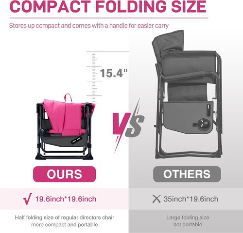 Ever Advanced Camping Chair - Portable Folding Directors' Chair with Side Table & Pocket | Heavy Duty, 400lbs, Pink