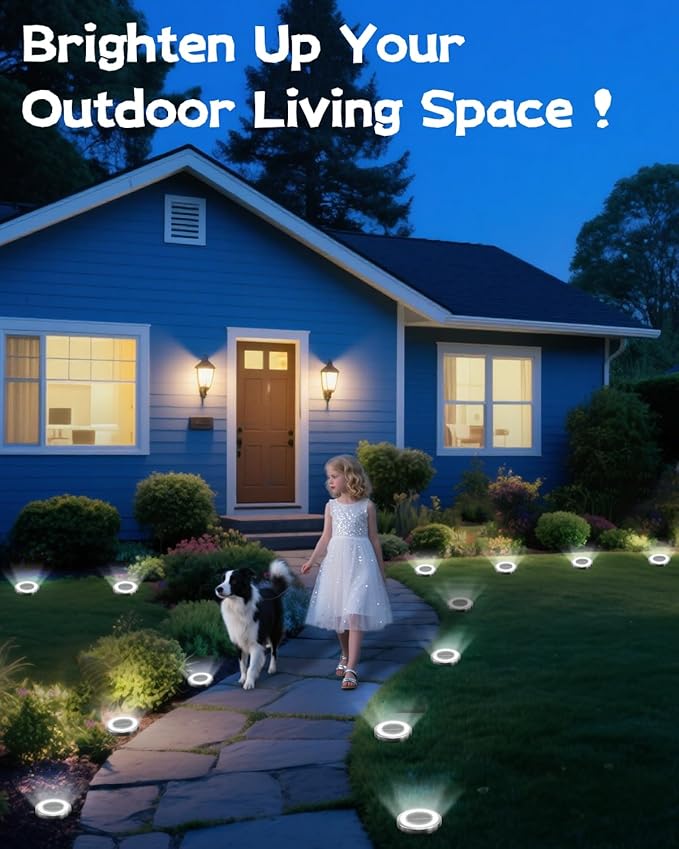 SenLuKit Mini Solar Ground Lights 2 Pack Outdoor IP65 Waterproof Solar Flat Garden Light Solor Powered Disc Pathway Lights for Outside Walkway Yard Landscape Patio Lawn Driveway-Cool White