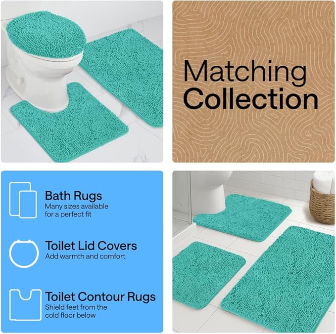 GORILLA GRIP Bath Rug Mat 44x26, Soft Absorbent Chenille, Quick Dry Microfiber Mats, Rubber Backing Washable Shower Floor Rugs, Bathmat Runner, US Designed Bathroom Home Decor Accessories Turquoise