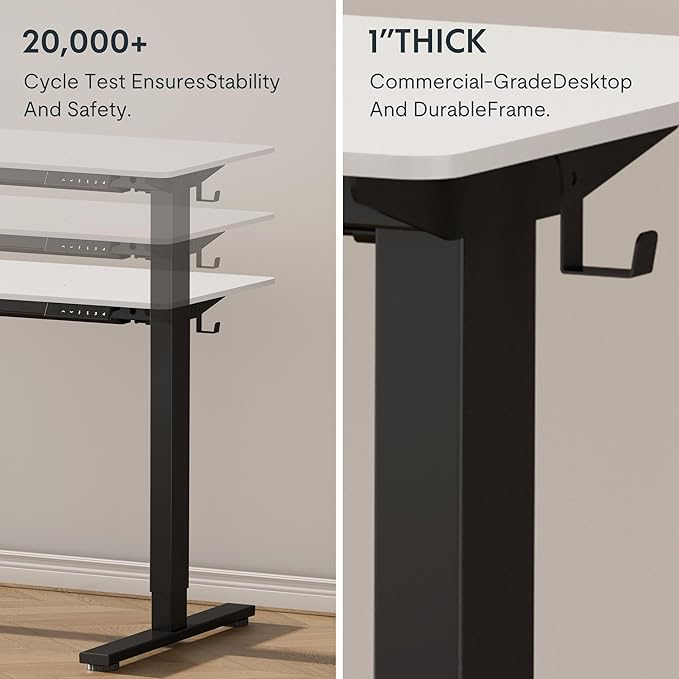 FLEXISPOT EN1 One-Piece Standing Desk with 1-Inch Thick Desktop, 48"x30" Electric Height Adjustable Desk for Home Office & Multi-Device Workstations, White