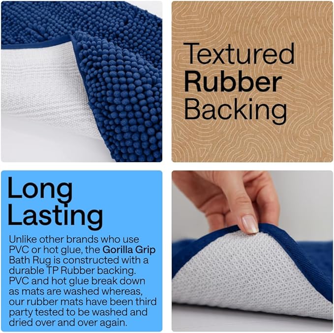 GORILLA GRIP Bath Rug Mat 60x24, Thick Soft Absorbent Chenille, Quick Dry Microfiber Mats, Rubber Backing Machine Washable Shower Floor Rugs, Bathmat Runner, Bathroom Home Decor Accessories Royal Blue
