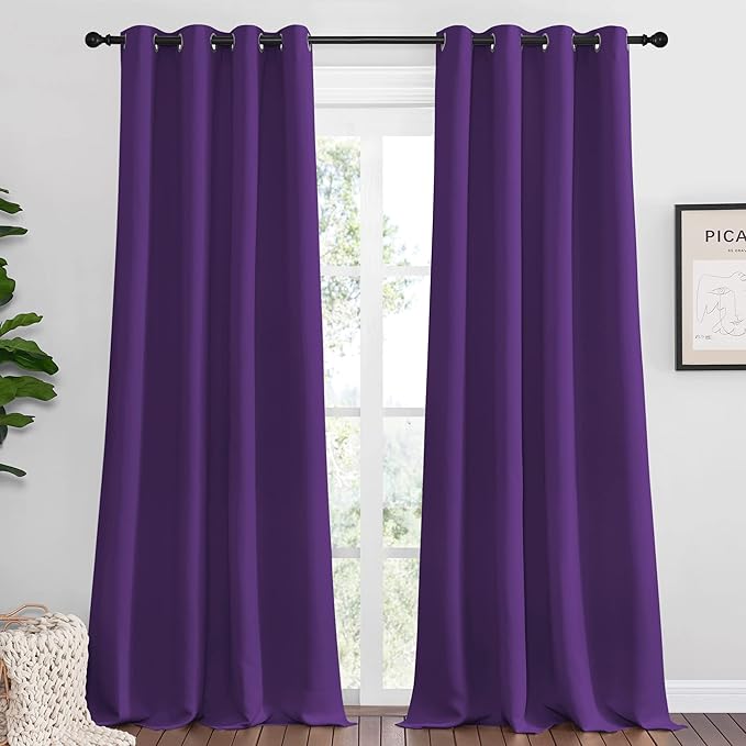 NICETOWN Royal Purple Blackout Curtains 102 inches Length