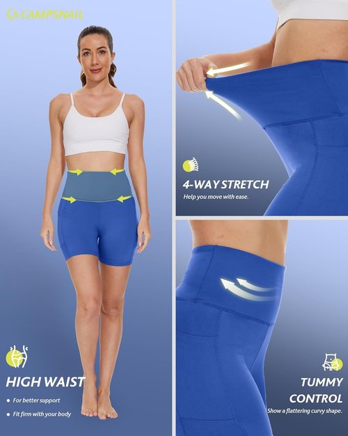 CAMPSNAIL Biker Shorts for Women - High Waisted Tummy Control Spandex with Pockets | 3"/5"/8" Sizes