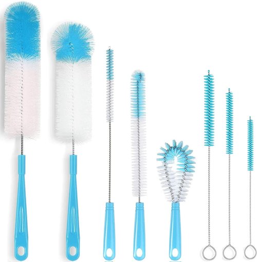 ALINK 8-Pack Bottle Cleaning Brush Set - Long Handle Bottle Cleaner for Washing Narrow Wine/Beer Bottle, Thermos, Hummingbird Feeder, Sport Well, Plus Kettle/Straw Brush