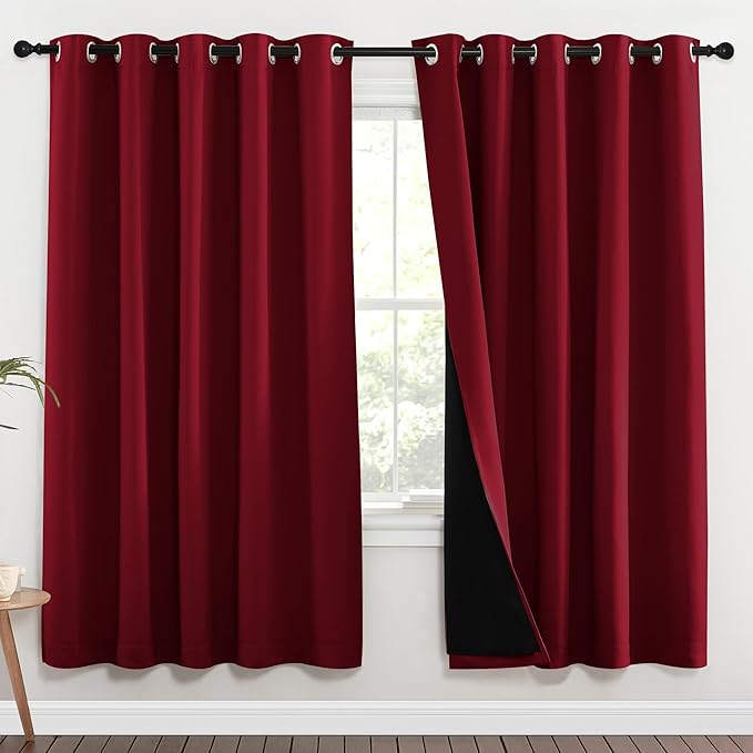 NICETOWN Full Shade Curtain Panels, 70 x 72 inch, Burgundy Red, Pair of Energy