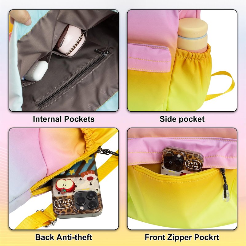 HOLYLUCK Drawstring Backpack Sports Gym Bag Water Resistant String Bag Cinch Sackpack with Side Zipper Pocket for Shopping Sport Yoga - Rainbow gradient