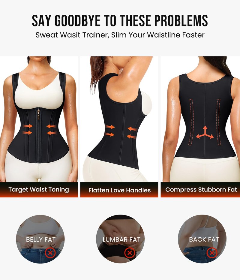 Junlan Waist Trainer for Women - Sauna Suit Sweat Vest for Working Out(Black,Large)