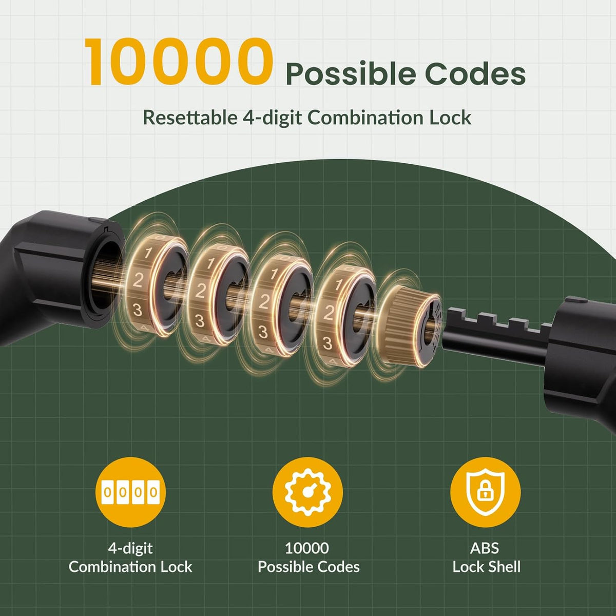 Titanker Bike Lock Cable - 4 Feet Self-Coiling Combination Lock for Kids | Black 5/16 Inch Diameter