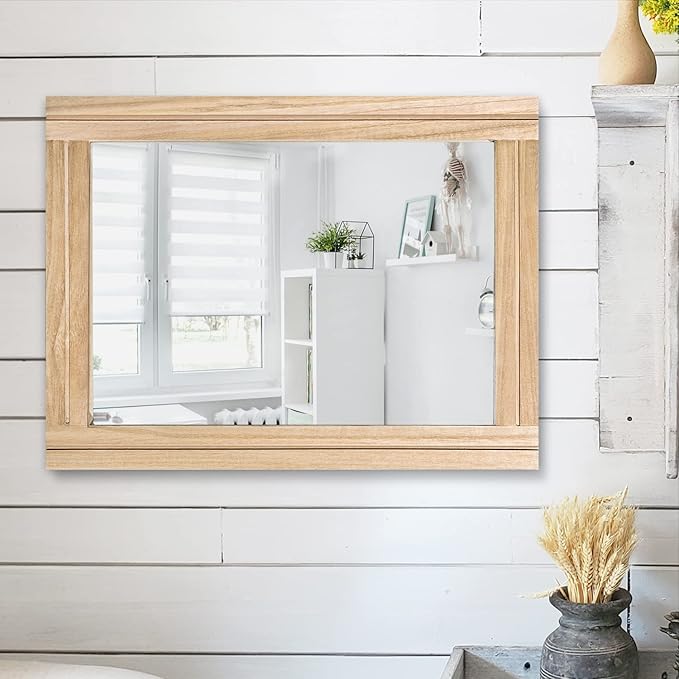 AAZZKANG Rustic Mirrors for Wall Rectangle Wood Frame Mirror 50 x 40 cm