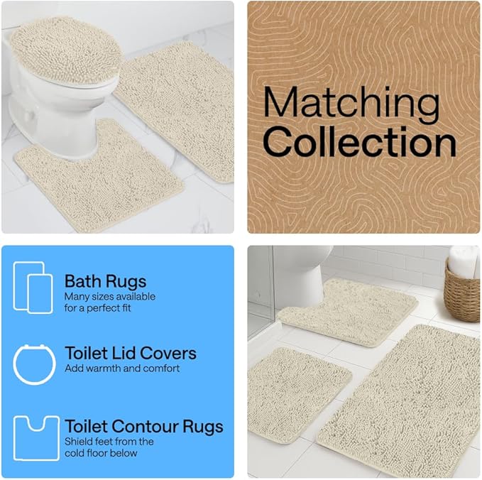 GORILLA GRIP Bath Rug Mat 44x26, Thick Absorbent Chenille, Quick Dry Microfiber Mats, Rubber Backing Washable Shower Floor Rugs, Bathmat Runner, US Designed Bathroom Home Decor Accessories Dusty Cloud