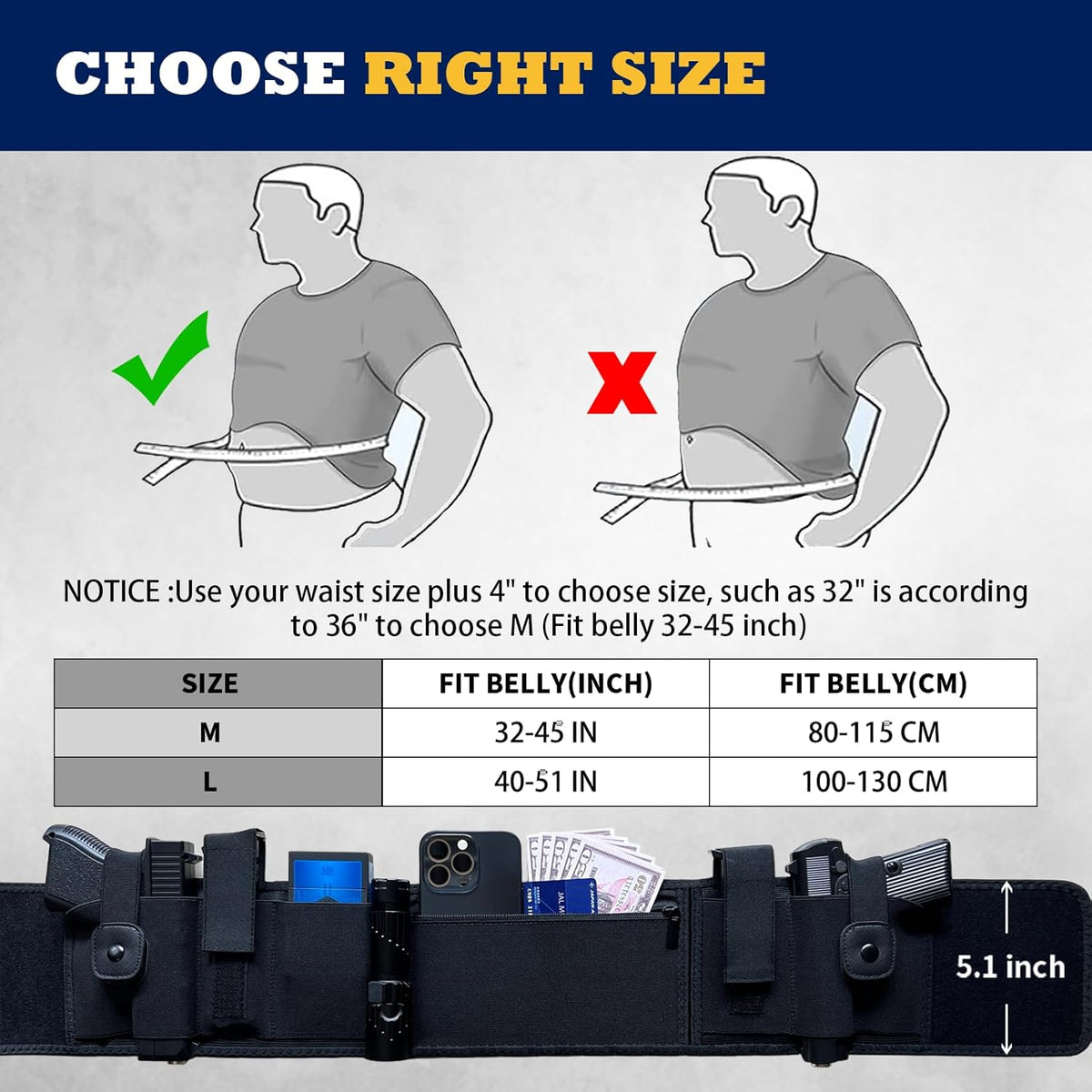 Skiennix Belly Band Holster - Concealed Carry for 2 Guns | Adjustable Tactical Elastic Waistband