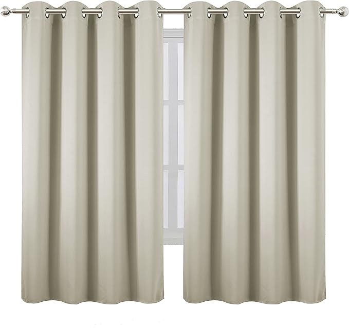 LEMOMO Light Beige Blackout Curtains 66 x 63 Inch Length/Set of 2 Curtain