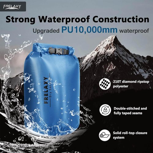 Frelaxy Waterproof Dry Bag Set - Lightweight & Durable 5L, 15L, 25L for Hiking, Camping, Kayaking | 3 Pack - Blue