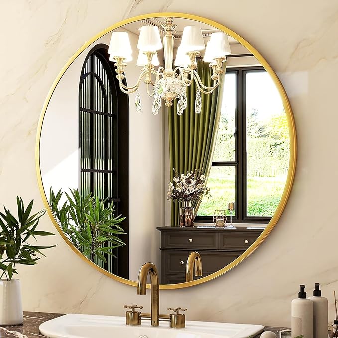HARRITPURE Round Mirror 36 Gold Wall Mounted Circle Mirrors Vanity Mirror