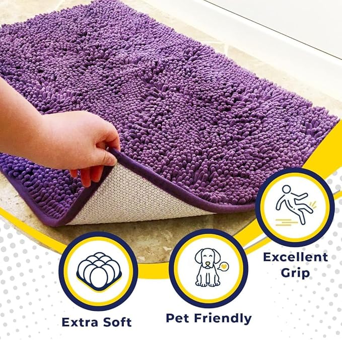 Muddy Mat® | Super Water Absorbent Door Mat Indoor, Microfiber Quick Dry Chenille Entryway Rug, Slip Resistant Front Door Mat, Indoor Mats for Entryway, Machine Washable Pet Rug, Purple 2ft x 4ft