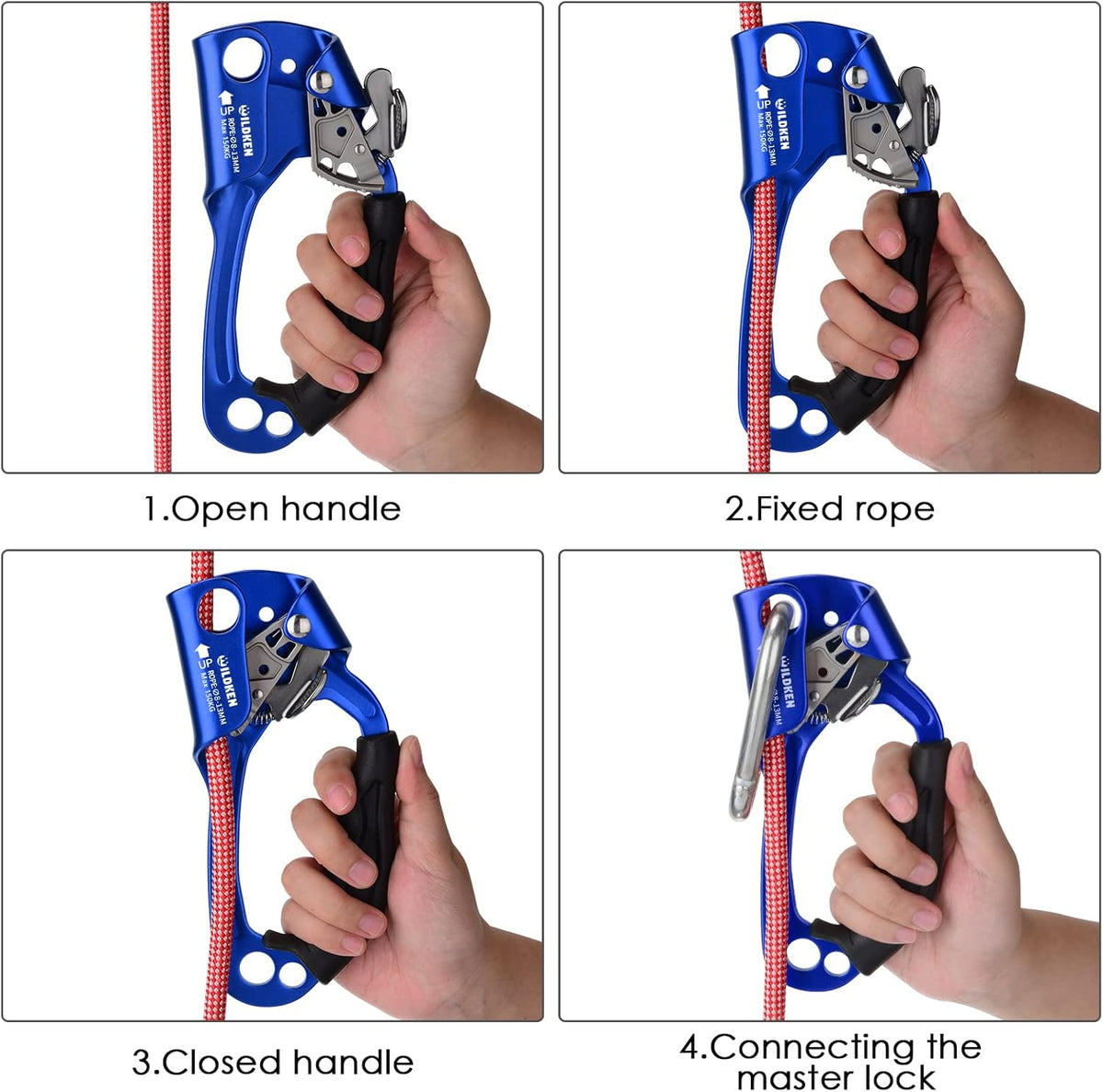 WILDKEN Climbing Hand Ascender Outdoor Mountaineering Tree Arborist Climbing Rappelling Equip Hand Ascender for 8-14MM Rope Left Right Hand Ascender