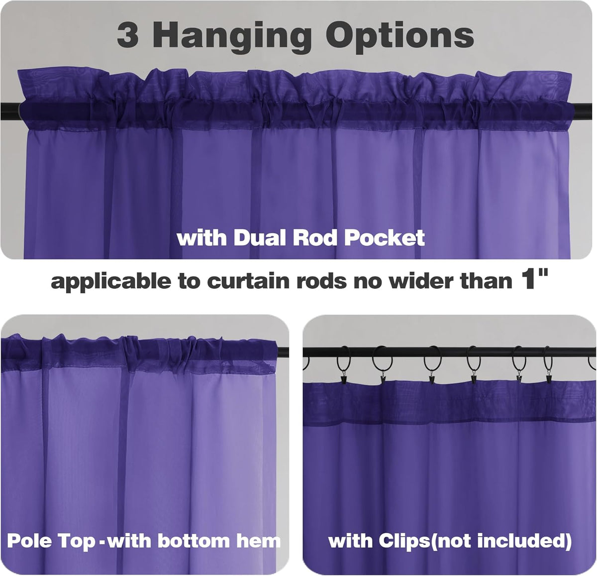 Chyhomenyc Purple Sheer Curtains 78 Inches Long 2 Panels Set for Living Room, Light Filtering Voile Lightweight Bedroom Curtains, Rod Pocket Solid Window Treatment Drapes, Each 42W x 78L