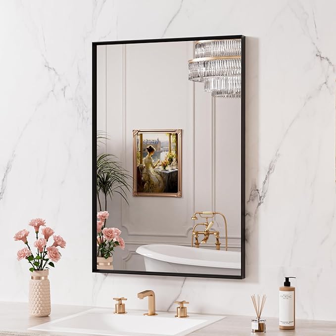 LOAAO Black Bathroom Mirror 28"X32"