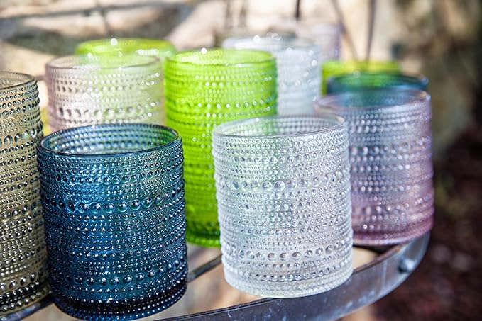 Fortessa Jupiter Beaded Hobnail Glass, 13 Ounce Iced Beverage (Set of 6), Pink