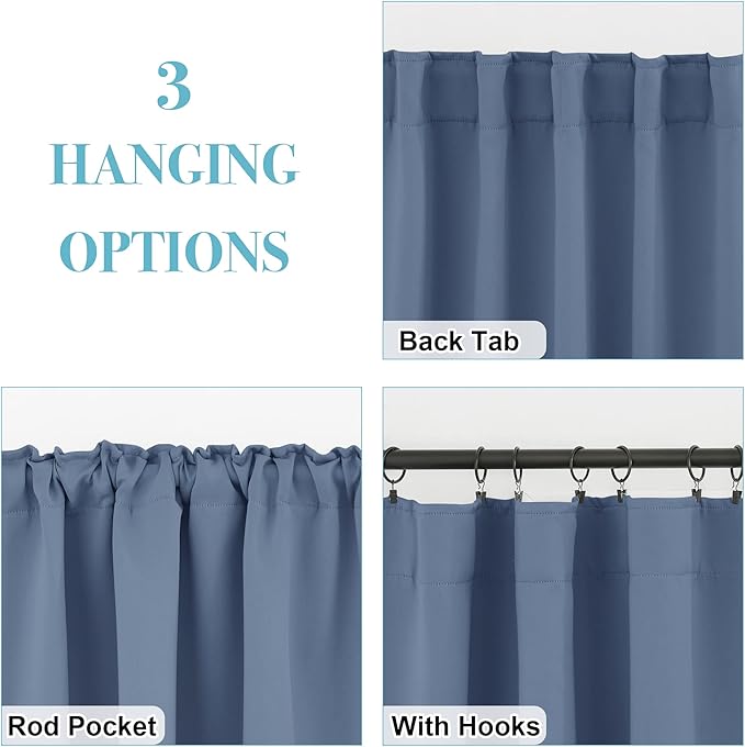 RYB HOME Blackout Curtains for Bathroom, Room Darkening Small Window Decor