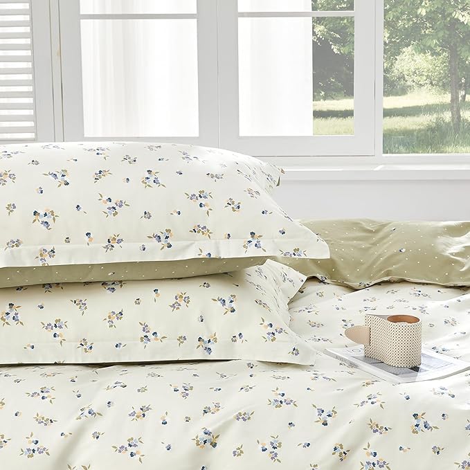 SAPHREAS Botanical Purple Flower Duvet Cover Set King Size 3pcs Blossom Floral White Bedding Comforter Cover Set 100% Cotton 1 Duvet Cover 104"x90" 2 Pillow Shams, Comforter Not Included
