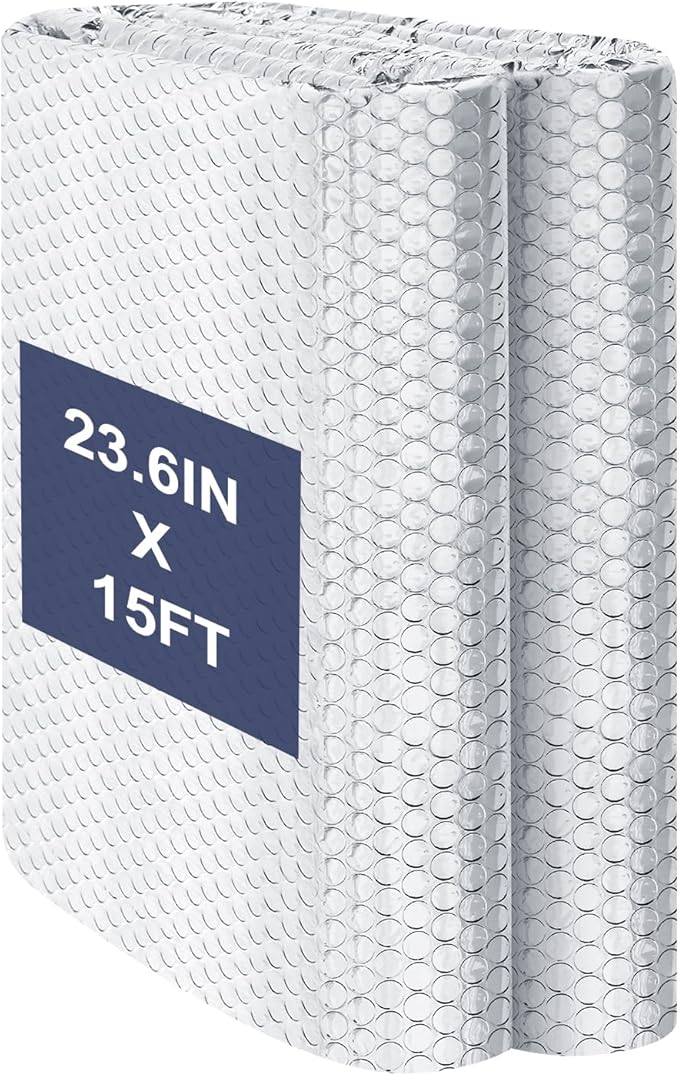 Double Reflective Bubble Foil Insulation Foam, 23.6IN X 15FT Aluminum Foil Thermal Insulation Radiant Barrier for Windows, Garage Door, RV, Roof