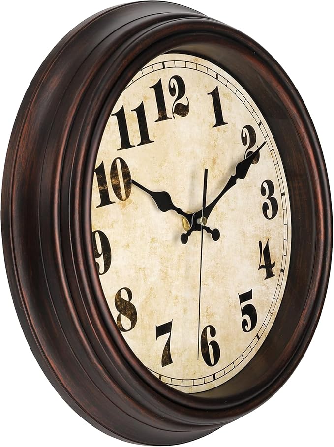 TOPZEA Retro Wall Clock, 12 Inch Silent Non-Ticking Classic Clocks Decorative