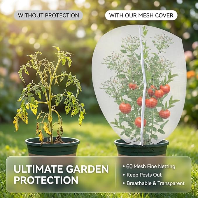 Gardtree 2PCS 6 × 7.8 FT Large Fruit Tree Netting Covers with Double Zipper & Drawstring, Garden Mesh Barrier for for Blueberry Bushes, Tomato & Citrus – Easy-Access Mesh Bird & Squirrel Barrier
