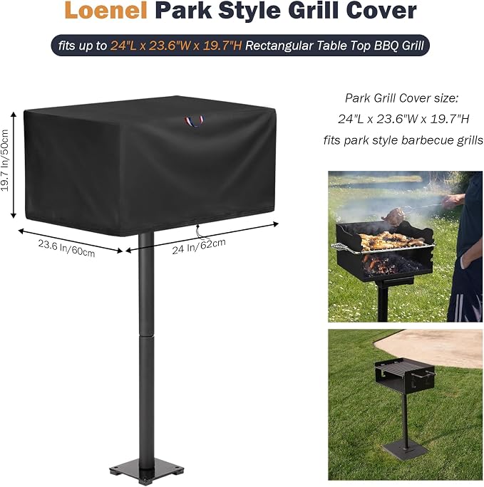 23 Inch Park Style Grill Cover, Waterproof Veranda Rectangular Table Top BBQ Grill Cover for Outdoor Grill - 24" L x 23" W x 19" H
