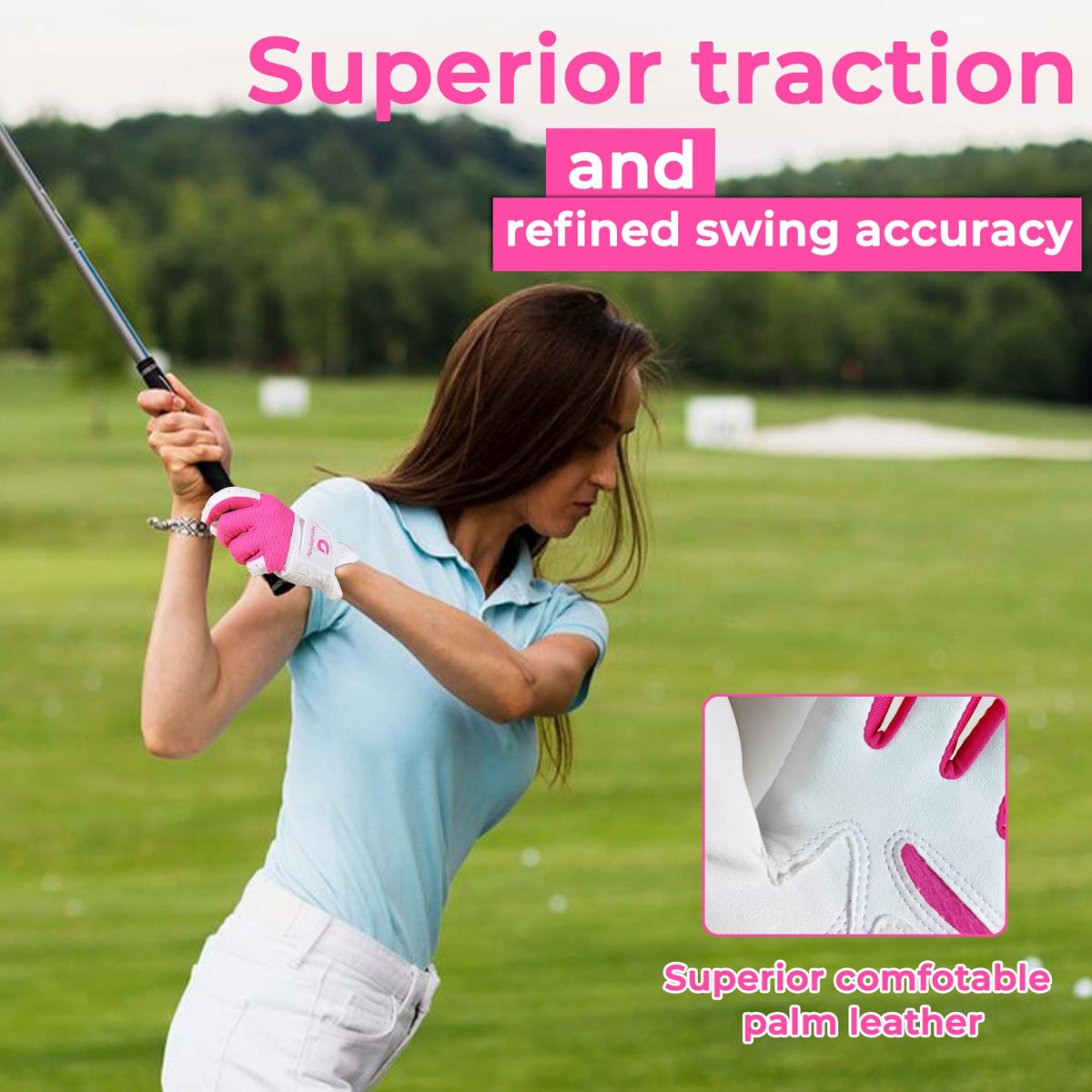 AIGEVTURE Womens Golf Gloves Right Hand Luxurious Palm Material for Unmatched Feel Pink M