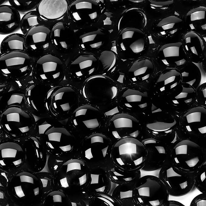 3/4 Inch Fire Glass Beads,20 Pounds Fire Pit Glass Beads High Luster for Gas Fireplace, Fire Pit Table,Landscaping (Onyx Black Luster)