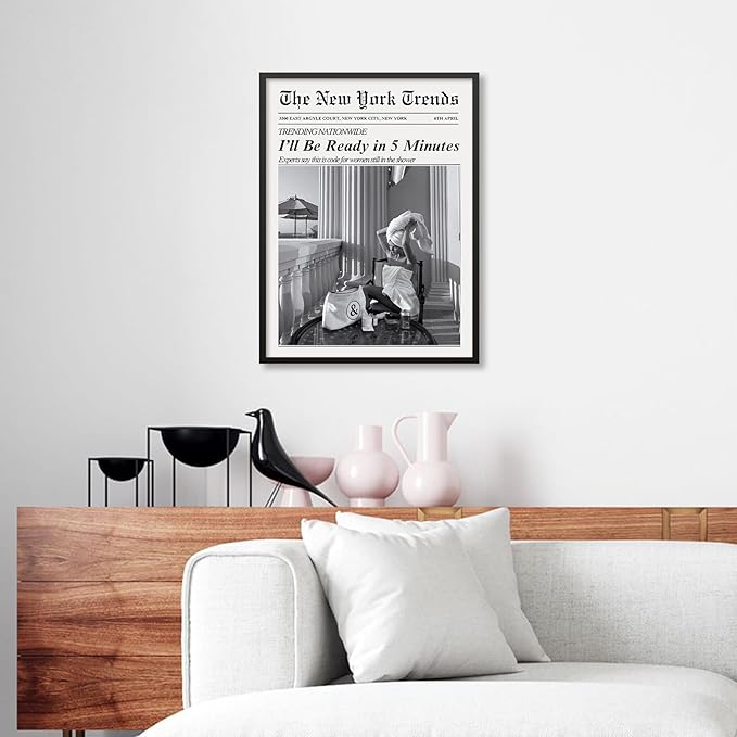 Vintage Newspaper Black Framed Wall Art Trendy Black and White Aesthetic