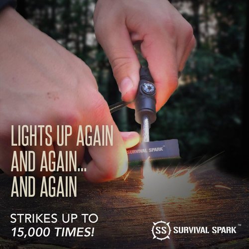 Fire Starter Kit with Magnesium Ferro Rod, Compass & Whistle - Survival Tool for Camping & Hiking