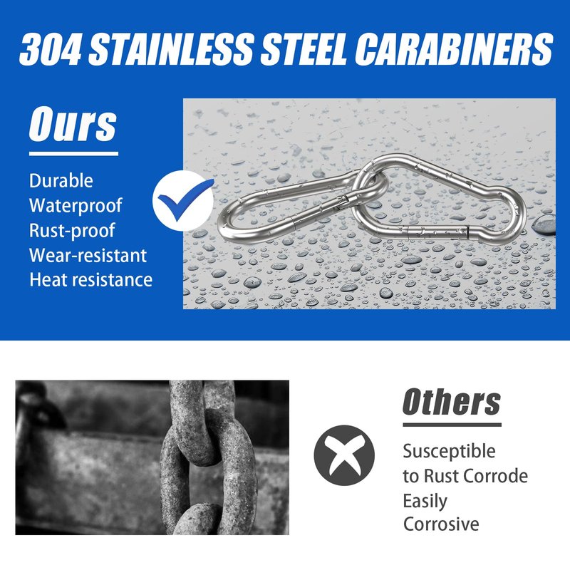 Small Carabiner Clip Hooks, 10pcs 1.57 inch Carabiners Heavy Duty, 304 Stainless Steel Spring Snap Hook Fits Camping Hiking, Metal Clips for Rope Chain Keychain Keys Rings