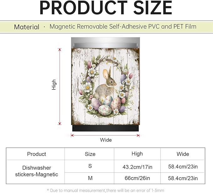 Easter Bunny Dishwasher Full Door Magnetic Sticker Home Appliances, Easter Eggs Refrigerator Magnet Skin Cover, Spring Wreath Magnetic Dishwasher Panel Cover - (23" x 17" Magnetic)