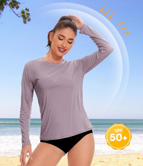 Kinglaman Women's Long Sleeve Workout Shirts - UPF 50+ Rash Guard for Sun Protection | 6 Pack