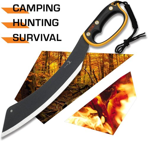 Elk Ridge 20.5" Fixed Blade Machete - Black Stainless Steel, Orange Handle, Nylon Sheath - Camping & Survival Tool