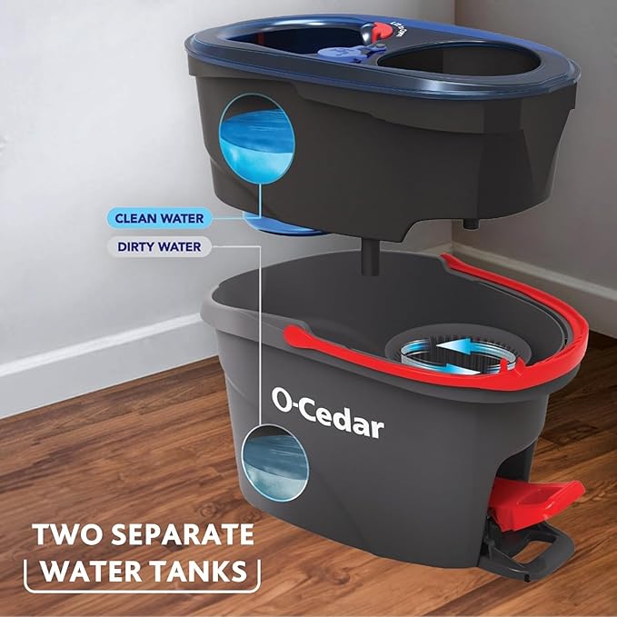O-Cedar RinseClean Microfiber Spin Mop & Bucket Floor Cleaning System with 4 Extra Mop Head Replacements