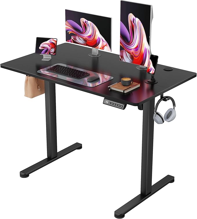 Furmax Electric Standing Desk, 40 x 24 Inches Sit Stand up Desk, Sit Stand Height Adjustable Home Office Desk with 4 Height Position Memory - with Splice Board (Black, 40)