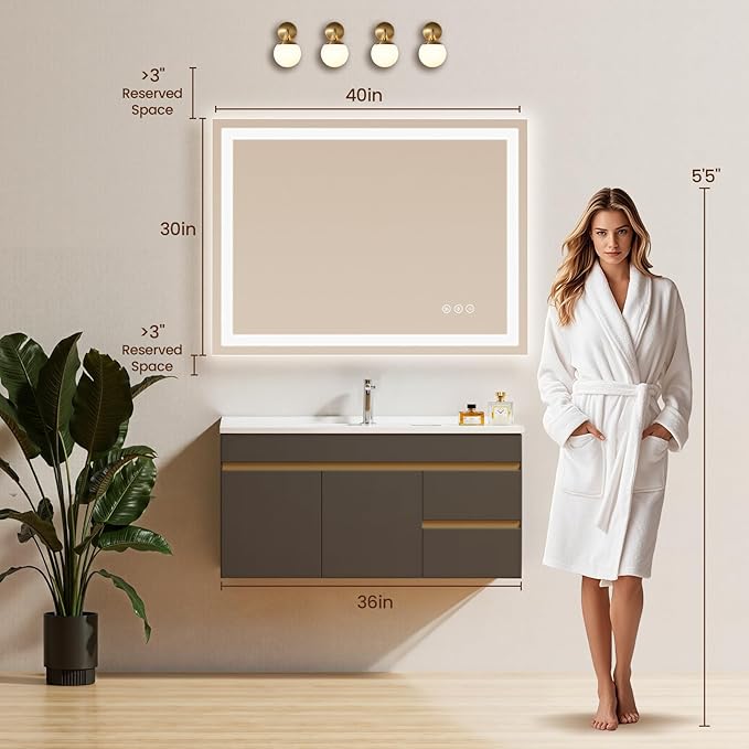 40X30 LED Bathroom Mirror with Lights, Backlit + Front Lit, Lighted Bathroom