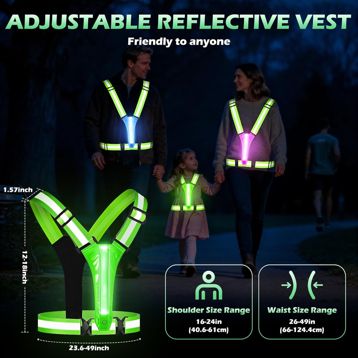 Skiennix LED Reflective Running Vest - Rechargeable Light-Up Safety Gear with 3 Modes & 5 Colors