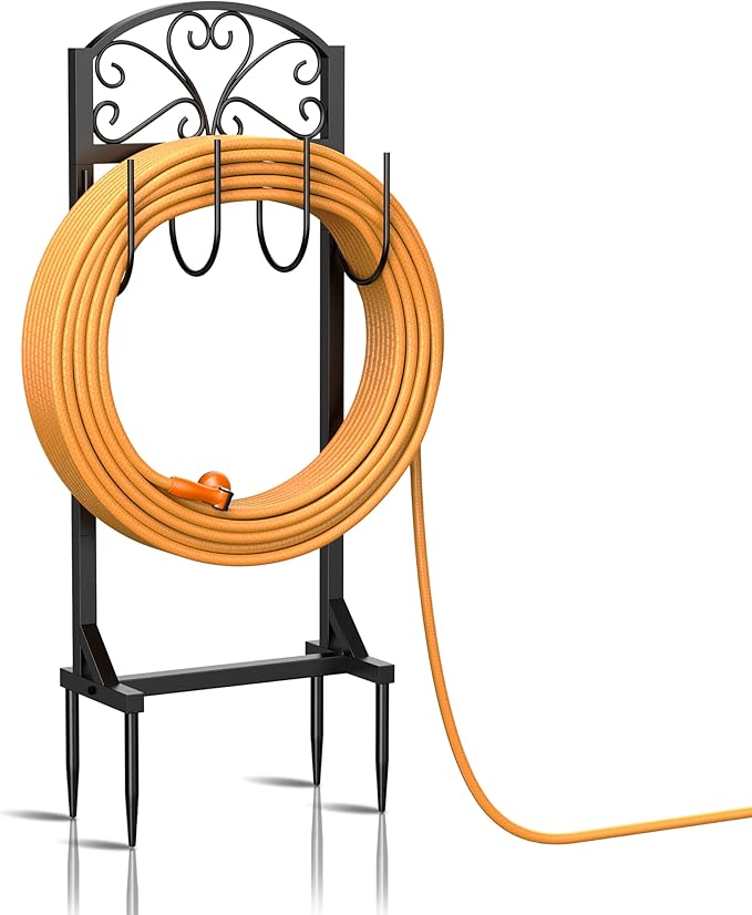 Garden Hose Holder for Outside - Freestanding Metal Water Hose Holder Stand Holds 151ft, Heavy Duty Garden Hose Storage Hanger Rack for Outdoor Yard Patio