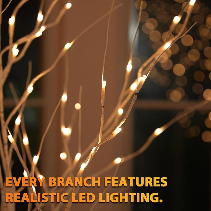LED Birch Tree Lights, 8ft Trees with Warm White Lights, Outdoor Indoor Christmas Wedding Party Decor