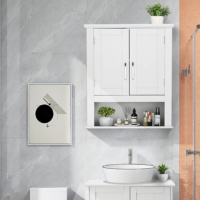VINGLI Bathroom Wall Cabinet 21"x8.5"x25" Modern White Medicine Wall Mount