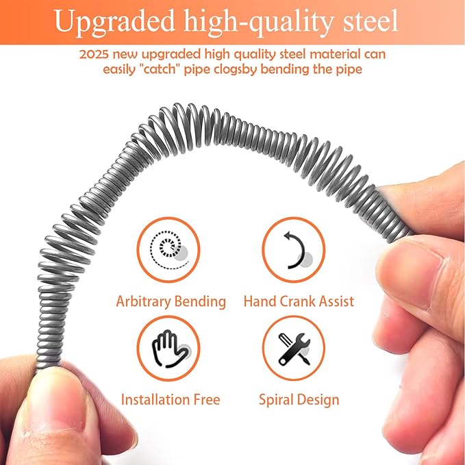 33 Feet Drain Snake Auger, Plumbing Snake Drain Hair Clog Removal Tool, Sink Unclogger Drain, Heavy Duty Toilet Snake Auger, Cleaner Tool for Bathroom Kitchen Tub Shower Drain Clog Remover with Gloves