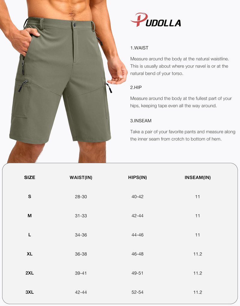 Pudolla Men's Hiking Shorts 11" Lightweight Cargo Work Shorts for Men Summer Travel Golf Casual Outdoor with 5 Pockets(Dark Navy XX-Large)